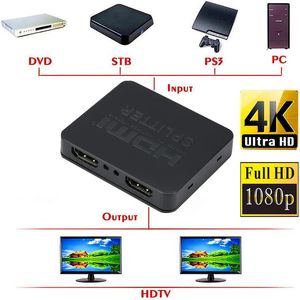 Volledige HD 1080p HDMI-compatibele 4K Splitter Switch Switcher 1x2 Split versterker Dual Display voor dvd voor PS3 HDTV 1 in 2 uit