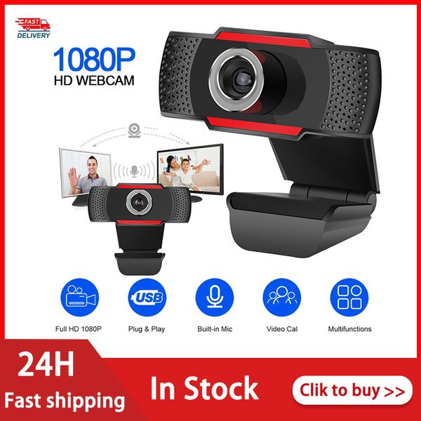 Webcam Full HD 1080P, Microphone intégré à réduction de bruit, lentille en verre de qualité supérieure, caméra USB, livraison rapide