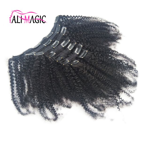 Cabeza completa 120 g 8 unids / set Clip rizado afro rizado en extensiones de cabello humano Clip de cabello virgen sin procesar peruano en el cabello Rubio negro natural