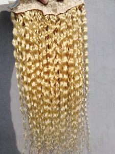 Extensiones de cabello de cola de caballo con cordón rizado Remy de la Virgen humana brasileña de cabeza completa Rubio 613 # Color 100g / 150g un paquete