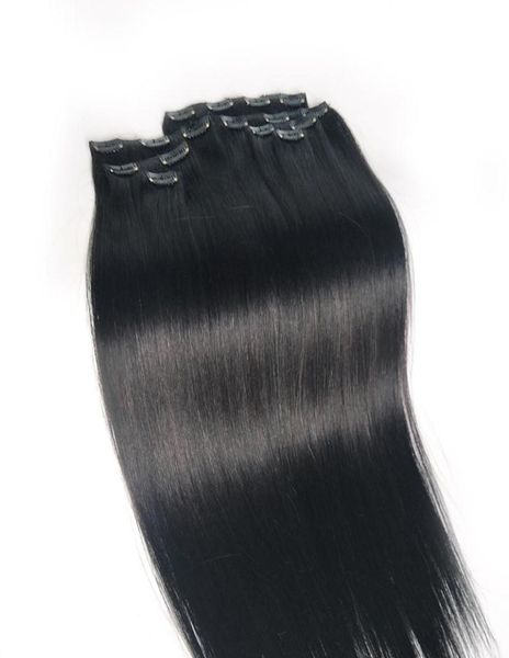 Clip de cheveux humains indiens remy pleine tête dans les extensions noir brun droit vierge clip dans les extensions de cheveux pour les femmes noires 70g 100g 16937719