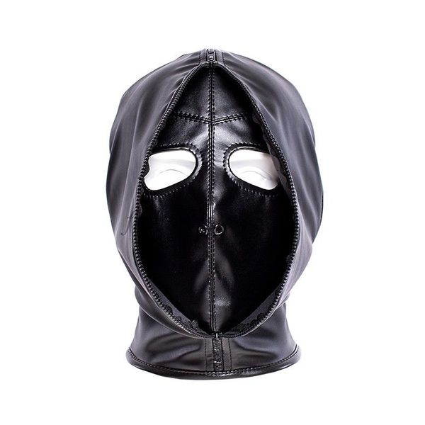 Masque de tête complet de bondage, fermeture éclair, narine ouverte, capuche de bondage en cuir, couvre-chef de cosplay amusant B901