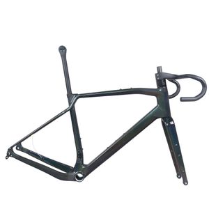 Cadre de vélo de gravier à câble caché complet GR047 arc-en-ciel argent peinture personnalisée en Fiber de carbone T1000 T47 support de pédalier