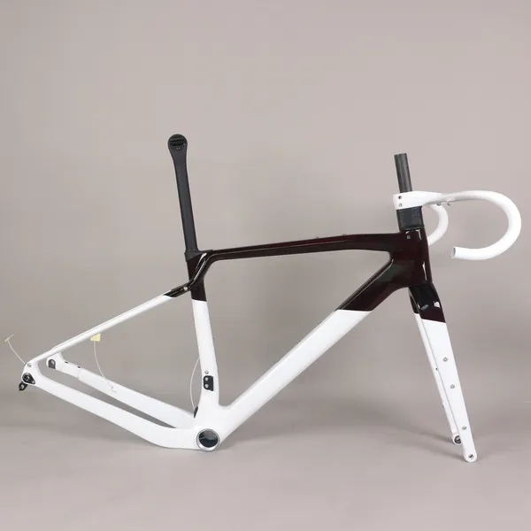 Cadre de vélo de gravier à câble entièrement caché GR047 Design blanc rouge Transparent avec guidon intégré de gravier 360/380/400/420mm