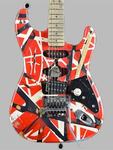Heavy Relic Edward Van Halen Franken Stein Guitare électrique Blanc Noir Rayé Rouge, Floyd Rose Tremolo Bridge Écrou de Verrouillage, Bouton de Sangle Spécial