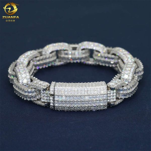 Full Ice Out-cadenas cubanas de moissanita VVS chapadas en oro blanco, cadena de eslabones cubanos de moissanita de plata maciza 925, pulseras de Hip Hop