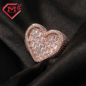 Volledige Iced Chunky Heart Shaped Sier Icy Baguette Moissanite Diamond Hip Hop Ring voor dames