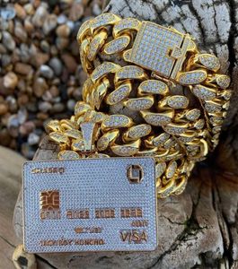 Volledige creditcard hanger ketting heren goud zilveren kleur hiphop sieraden met tennisketen charme cz sieraden geschenken x07073000235