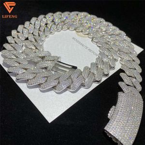 Volledige ijs uit D -kleur VVS Moissanite Cubaanse ketting Bling Round Diamond Hip Hop 925 Silver Link Chain