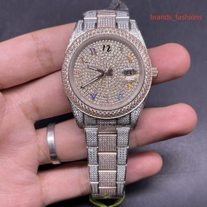 Montres pour hommes avec diamants entièrement glacés Montre-bracelet Diamond Hip-hop Trend Watch 2 tons Diamond Bezel Montres mécaniques automatiques