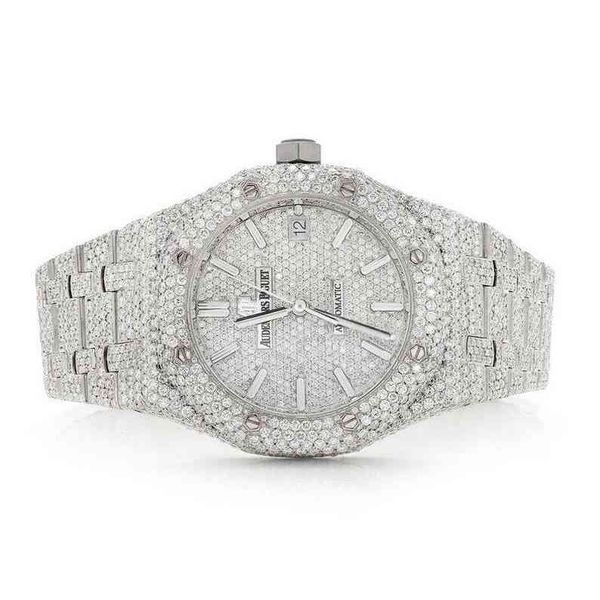 Montre entièrement glacée en diamant Moissanite, en acier inoxydable, Hip Hop, mouvement automatique, pour hommes