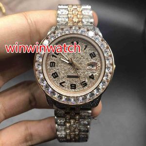 Volledig ijsje uit twee tone horloge heren automatische diamanten roségouden horloges 40 mm diamanten wijzerplaat werkt gladde handen polshorloge nieuwe 323i