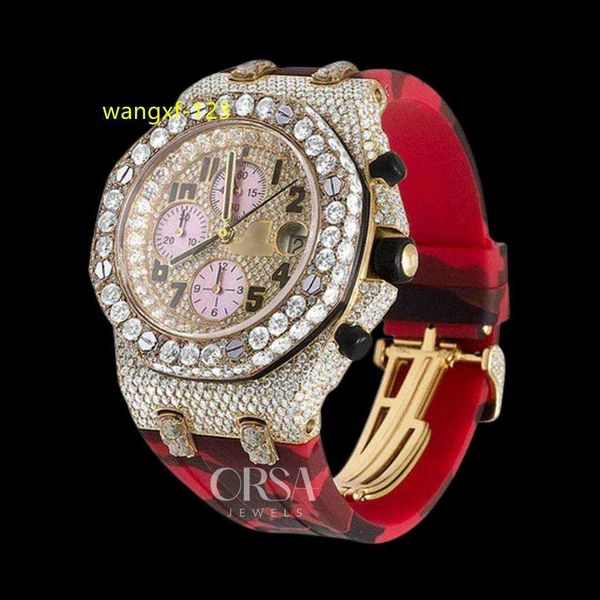 Iced iced out Vvs Moisanite Bling Diamond Diamond Red Army Silicon Band Luxury Customalized Men Watch