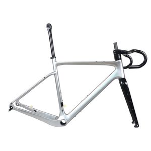 Volledige internetkabel Gravel Bike Frame GR044 Carbon Toray T1000 Plat Mount Disc Plated Silver Design Grootte 49/52/56/58 cm