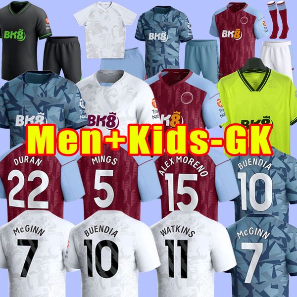 23/24 KAMARA Home Villa Soccer Jerseys 2023 Accueil BUENDIA McGINN DOUGLAS LUIZ MINGS maillots de football SANSON WATKINS NAKAMBA hommes enfants kit football gardien de but