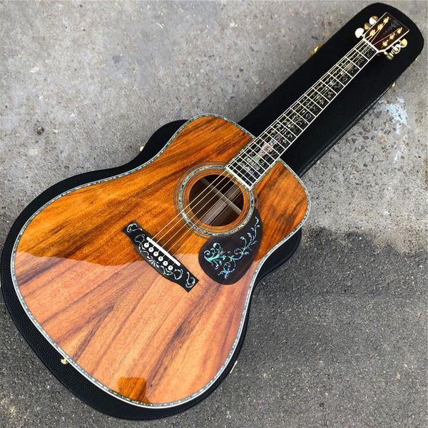 Guitare Acoustique Full Koa 41 pouces; Touche en ébène Abalone