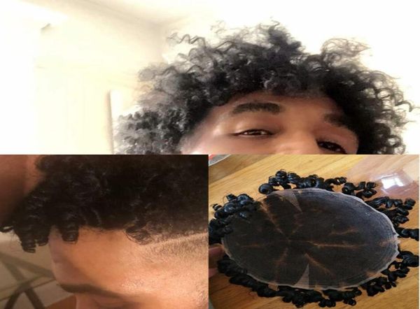 Lace completo Afro Wave Hair Toupee Flower Curly Wave Men Toupee Sistemas de reemplazo 8x10 Black Loose Curl Human Hair Toupee para negro 9827491