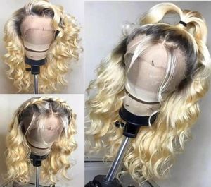 Perruque Lace Front Wig Blonde ombrée couleur 1B 613, deux tons, Body Wave, racine foncée, avec cheveux de bébé, pour femme blanche, 7399191