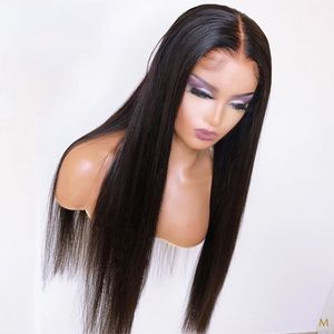Perruque frontale pleine dentelle brésilienne Remy perruques droites pour les femmes noires pré-plumées avec des cheveux de bébé 150% rapport moyen décoloré