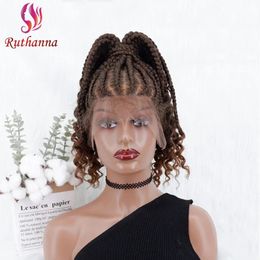 Peluca trenzada de cola alta de encaje completo 100% tejido a mano Afro sintética para mujeres de 20 pulgadas Spice Girl Jumbo Lace Wig 240430