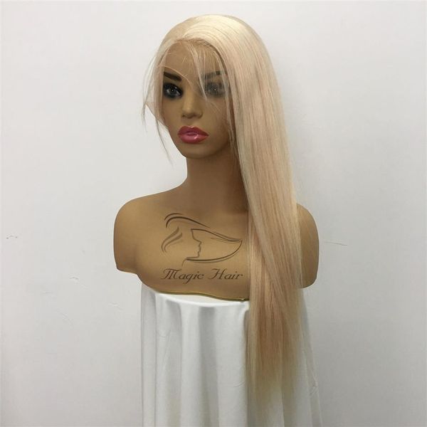 Full Lace Perruques de Cheveux Humains Brésiliens Blond Clair Couleur de Cheveux Humains 60 # Droite Épaisse Sans Colle Avant de Lacet Perruques Avec Bébé Hair201S