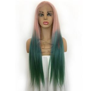 Perruque humaine pleine dentelle avec des cheveux de bébé pré-plumés brésilien Remy cheveux Ombre couleur rose/bleu/vert dentelle frontale perruques de cheveux humains