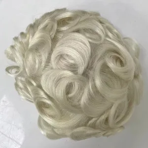 Volledige kanten toupee Europees menselijk maagdelijk haar stuk 32 mm Awave #60 witte platina blonde mannelijke pruiken voor heren Fast Express levering