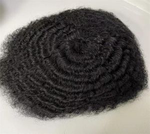 Toupet en dentelle complète, cheveux humains indiens vierges, remplacement de cheveux Afro ondulés de 10mm pour hommes noirs, livraison Express 5783379