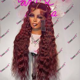 Full Lace Wig Remy Peruvian Burgundy Deep Wave Cheveux humains 360 Lace Frontal Wig High Ponytail 200 Density Glueless Lace Front Wig pour les femmes noires