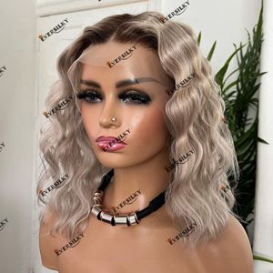 Full Lace Wigs Brésilien Remy Cheveux Humains Ombre Brun Enraciné Platine Blonde Vague Profonde Femmes Perruque Transparent Swiss Lace Bob 13X6 Lace Front Wig