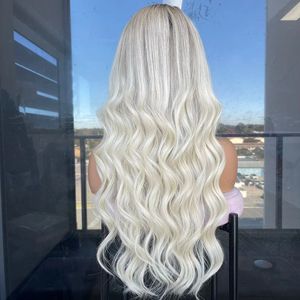 Perruques en dentelle complète platine blonde ombre 180Density Peruvian Remy Human Hair Wigss Highlight 13x4lace Front Wig Prépare