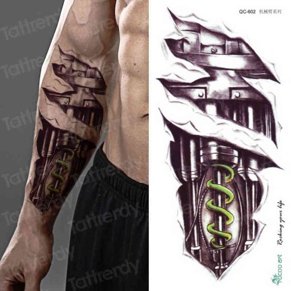 Tatouage temporaire de grande taille pour hommes, autocollant de tigre mécanique imperméable pour garçon, autocollant 3D Bady Art de haute qualité