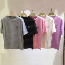 Camisetas de punto con patrón bordado para mujer, suéteres de punto de manga corta a la moda, camisetas tejidas informales para chica y mujer