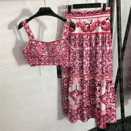 Estampado vintage Sling Bra Chaleco Conjuntos de vestir para mujeres Sexy Moda Tank Tops Cintura alta Faldas plisadas