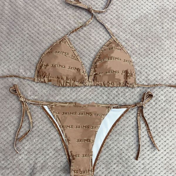 Conjunto de Bikinis con letras completas para mujer y niña, traje de baño Sexy dividido, sujetador triangular para playa, bragas con corbata, traje de baño para vacaciones de verano