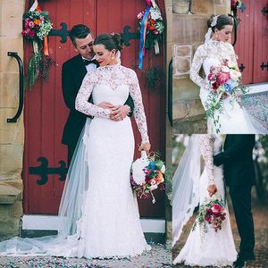 Sirène complète Vintage en dentelle robes de mariée robe de mariée manches longues haut cou sur mesure plus taille de country vestidos de novia