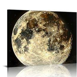 Full Moon Canvas Art mural vertical noir et or image lune sur la mer Print moderne Décor de chambre à coucher pour hommes