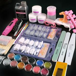 Kits de arte de uñas Set completo de manicura Pro Kit de acrílico con máquina de taladro Líquido Glitter Powder Tips Brush Tool