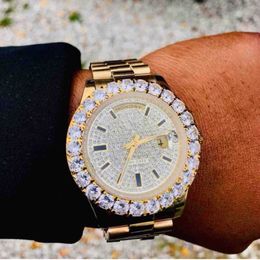 Nouvelle montre complète pour hommes, mouvement mécanique automatique, diamants, visage de grosses pierres, lunette de luxe, 256r