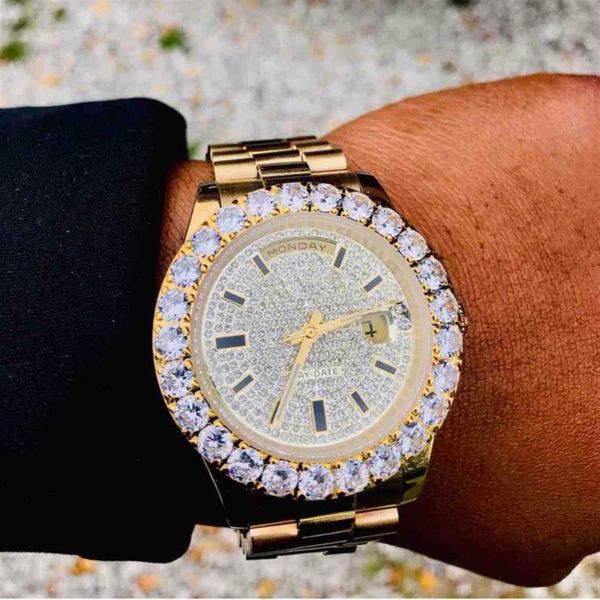 Nouvelle montre complète pour hommes, mouvement mécanique automatique, diamants, visage de grosses pierres, lunette de luxe, 282z