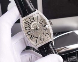 Vol met AAA Zircons Mens Automatische Sport Mechanische Horloge Roestvrijstalen Digitale Nummers Wijnvat Horloges Lederen Diamond Clock AAA +