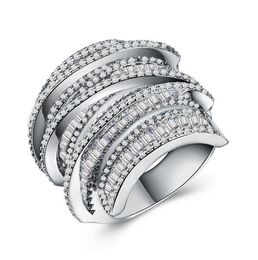 Volledige Princess Cut Luxe Ringen Sieraden 925 Sterling Siver Witte Saffier Gesimuleerde Diamant Edelstenen Bruiloft Vrouwen Ringen