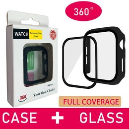 Volledige bescherming iWatch Case met GLASS Screen Protector voor voor Apple iwatch Series 7/6/5/4/3/2/1 Volledige dekking 38 40 42 44mm 41mm 45mm Watch Glass Cover PC Hard Bumper