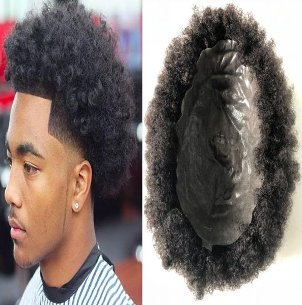 PU Full PU Toupee más vendida Cabello negro sin procesar cabello humano chino Afro Kinky Curl Skin Toupee para hombres negros 1802596