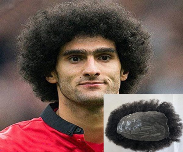 Pu Pu Curly Men Toupee Afro Toupee for Men Afro Curly Human Hair Men Wig Systèmes de remplacement noir