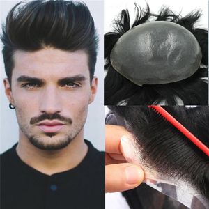 Thin Skin Pu Mens Toupee Straight Full Pu Base Human Hair Toupees for Men Hairpieces Replacement Systems Men Wigs Free Shipping