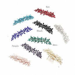 Volledige Rhineste Hair Comb Red Blue Bruid Hoofdred voor bruiloft haaradministraties Elegante vrouwen Handgemaakte hoofdband Bridal Headwar W0AW#