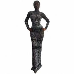 Rhinestone completo Mujeres Lg Dr Cumpleaños Halen Performance Stage Wear Clubwear Drag Queen Disfraz x00x #