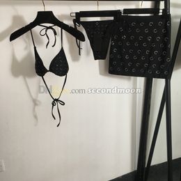 Traje de baño de diamantes de imitación de diamantes de diamantes de diablo set de tres piezas Sexy Split Split Beachwear diseñador de verano Swimsuit