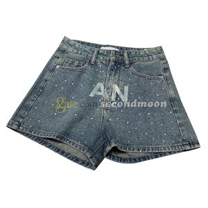 Pantalones cortos llenos de diamantes de imitación para mujer, pantalones cortos de mezclilla sexys, pantalones vaqueros con estampado de letras de diseñador, pantalones transpirables de verano